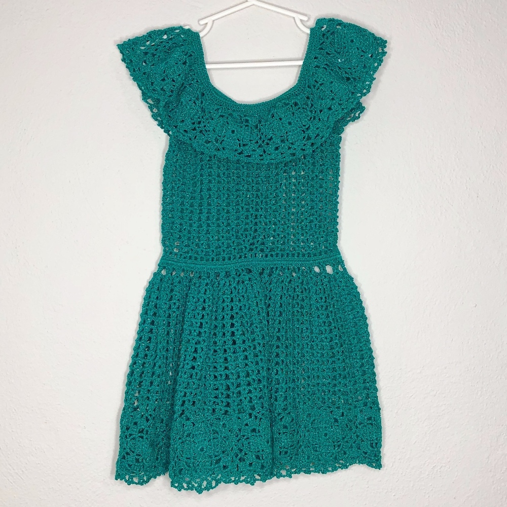 teal crochet dress